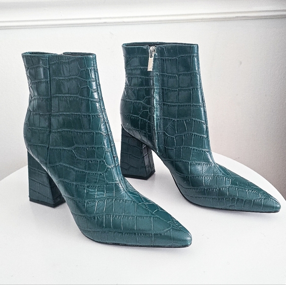 Marc Fisher Shoes - Marc Fisher Kulika green croc embosed pointed toe leather ankle boots